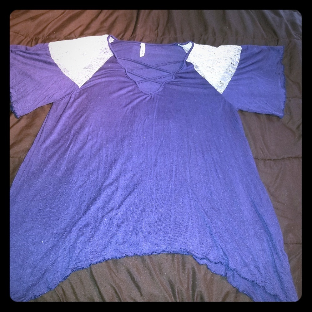 Women’s Purple Lace Shoulder Crisscross Top